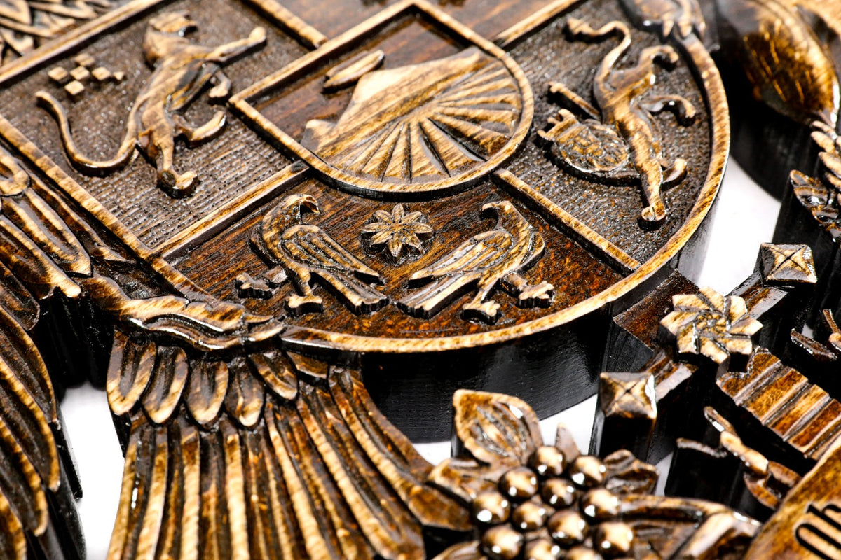 Armenian coat of arms hand carved by Hrachya Ohanyan — relief detail