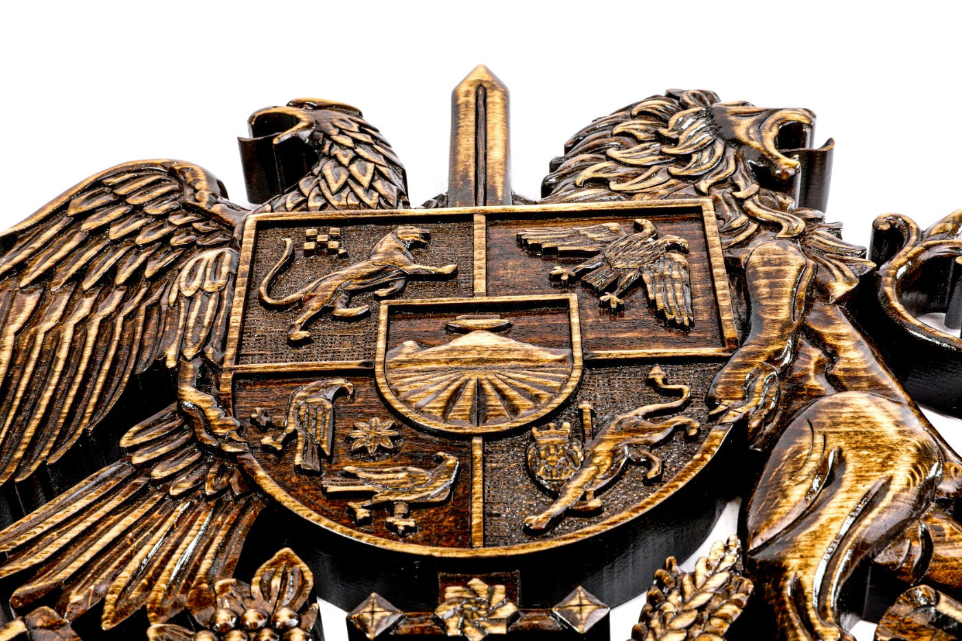 Wooden Coat of Arms of Armenia — angle view