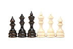 Walnut bishop, queen and king with beech king, queen and bishop, the taller pieces of the set