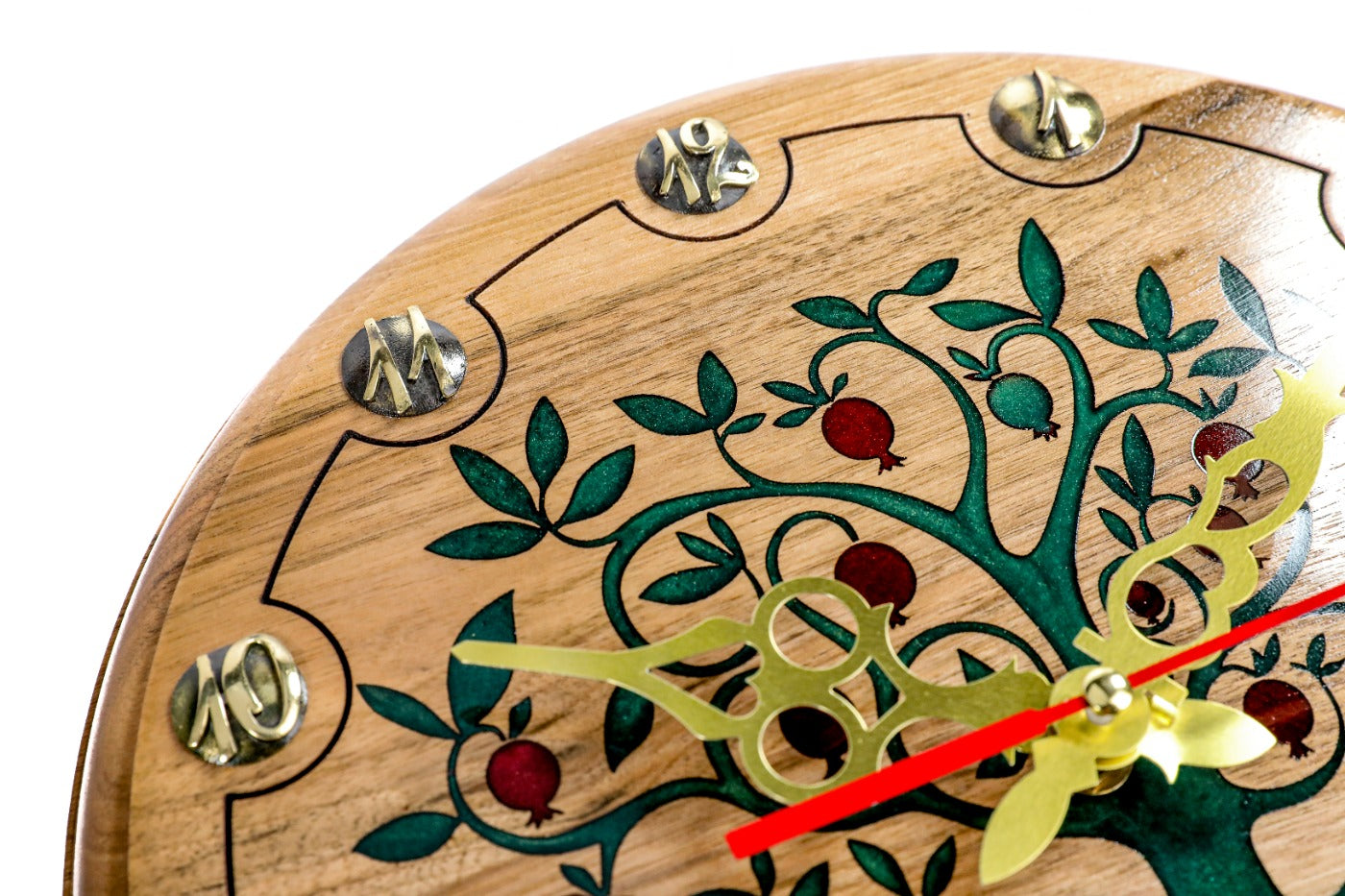 Walnut pomegranate tree wall clock, view 7, by Hrachya Ohanyan