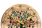Walnut pomegranate tree wall clock, detail view, by Hrachya Ohanyan