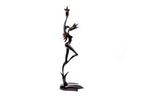 Wooden Girl with Flower sculpture hand carved from linden wood — detail view