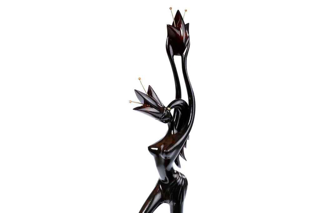 Girl with Flower sculpture hand carved by Hrachya Ohanyan — angle view