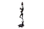 Handmade wooden figurative sculpture of a girl with flower — carving detail
