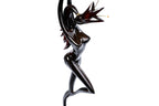 Girl with Flower sculpture in carved wood — side view