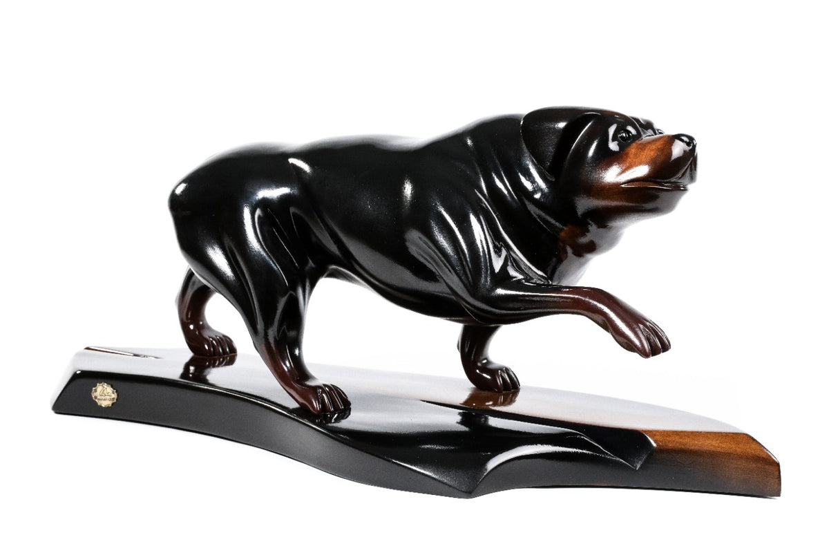 Hand-carved wooden Rottweiler sculpture, 21.3" / 54 cm, by Hrachya Ohanyan