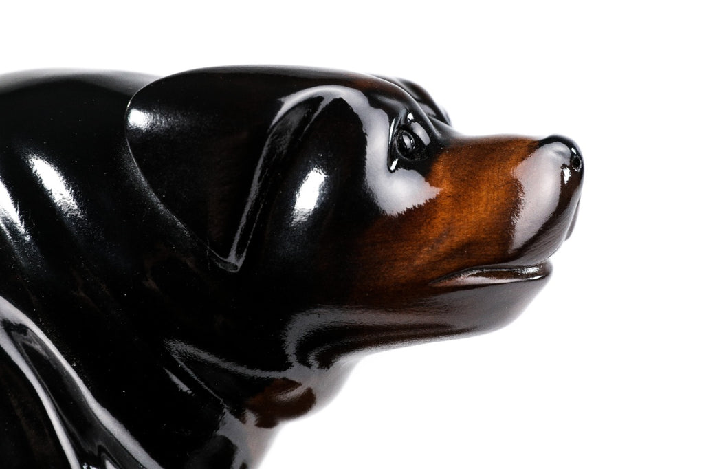 Rottweiler sculpture hand carved by Hrachya Ohanyan — angle view