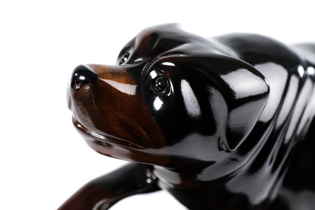 Rottweiler wooden sculpture, 21.3" / 54 cm — full view