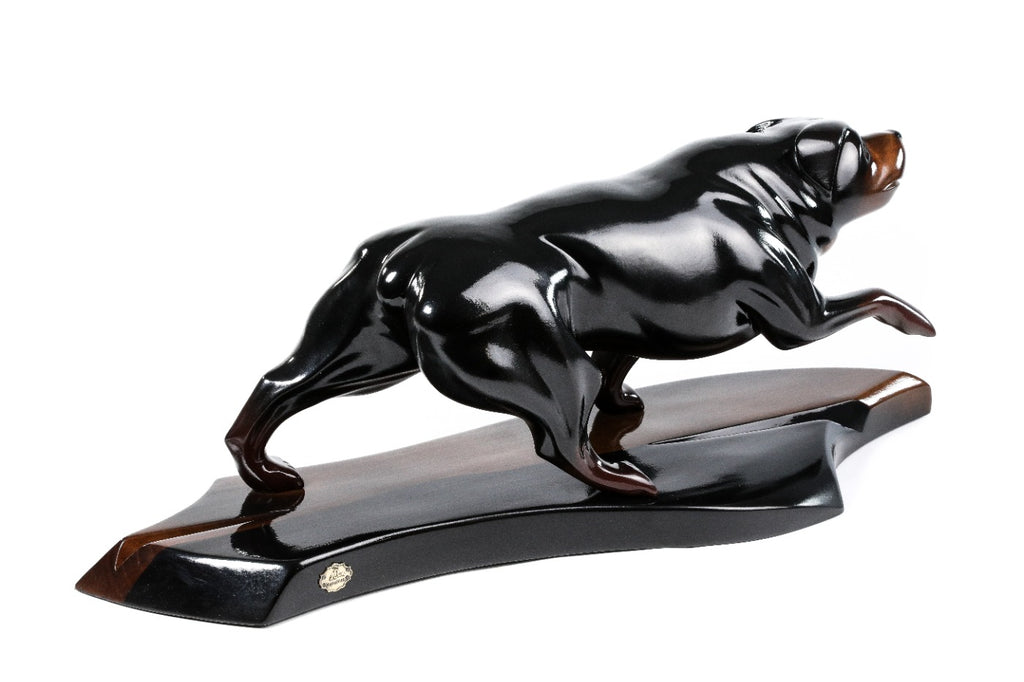 Rottweiler dog sculpture hand carved — front view