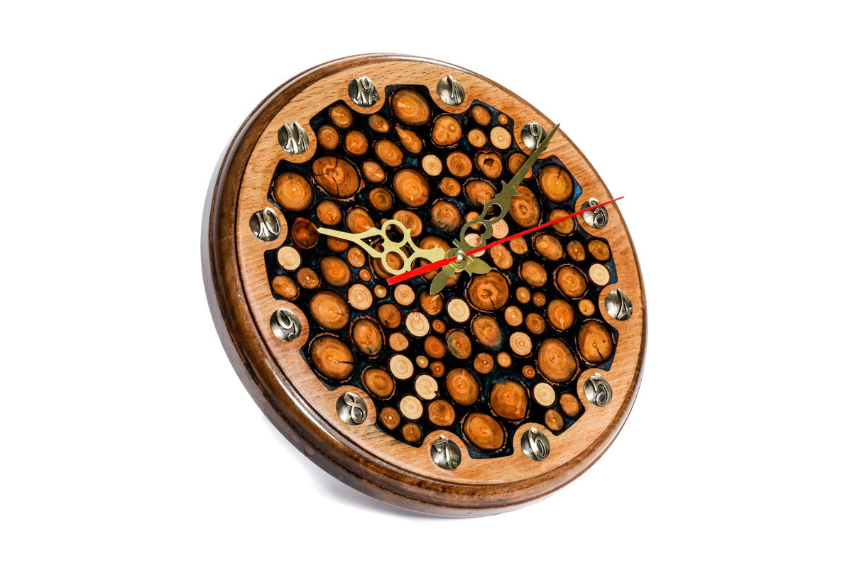 Walnut tree branches and epoxy wall clock, view 4, by Hrachya Ohanyan