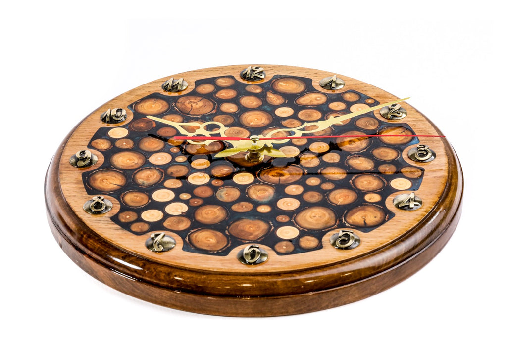 Walnut tree branches and epoxy wall clock, second view, by Hrachya Ohanyan