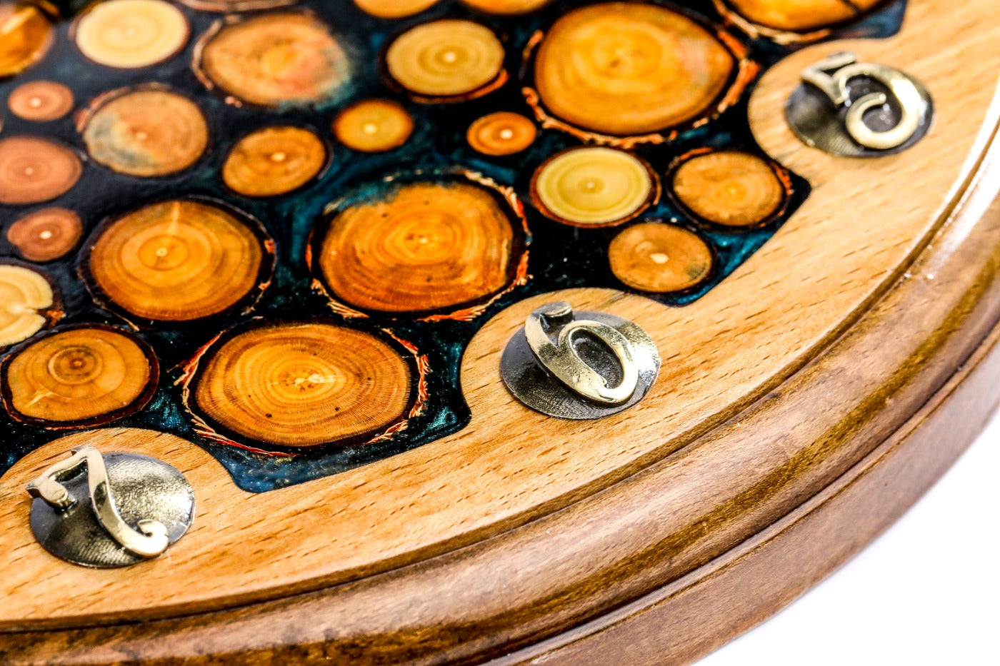 Walnut tree branches and epoxy wall clock, view 6, by Hrachya Ohanyan