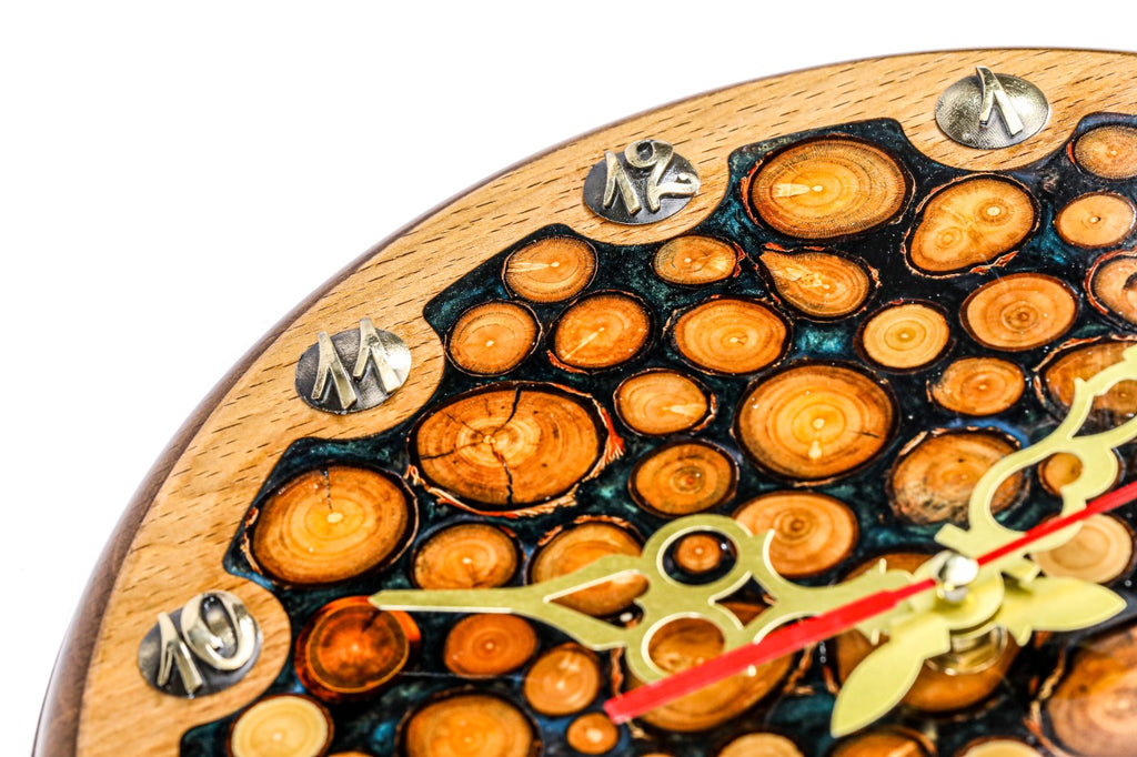 Walnut tree branches and epoxy wall clock, view 8, by Hrachya Ohanyan