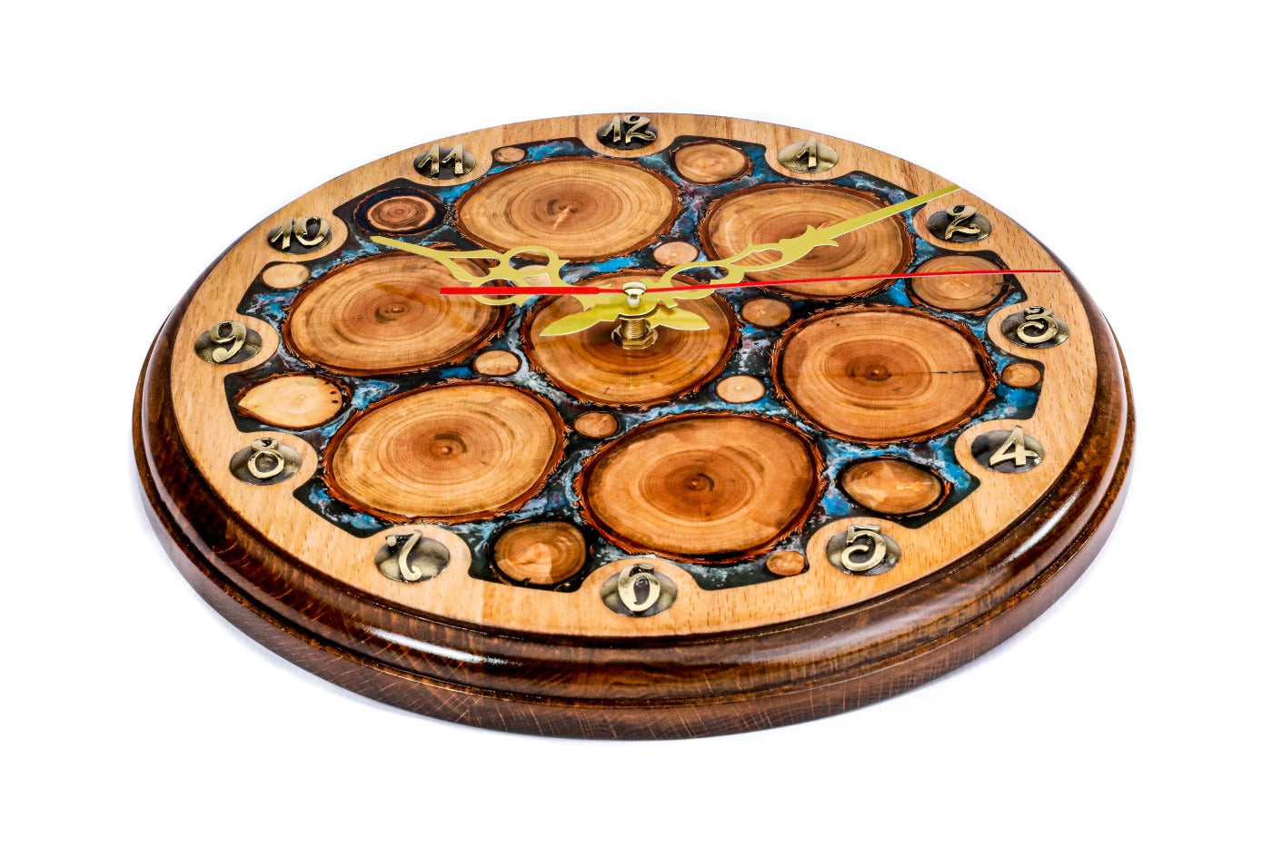 Tree branches and blue epoxy wall clock, second view, by Hrachya Ohanyan