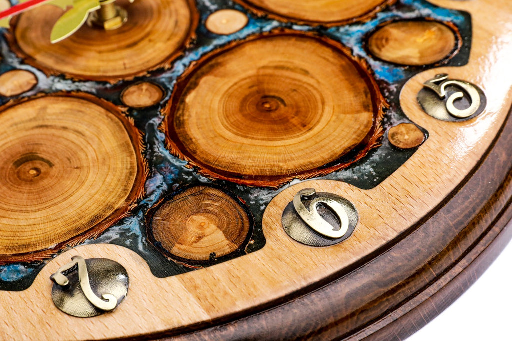 Tree branches and blue epoxy wall clock, view 5, by Hrachya Ohanyan