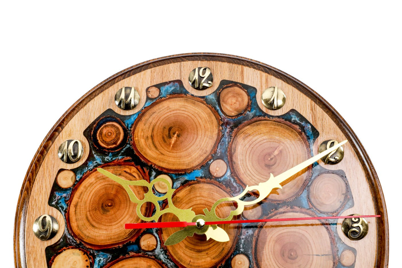 Tree branches and blue epoxy wall clock, view 4, by Hrachya Ohanyan