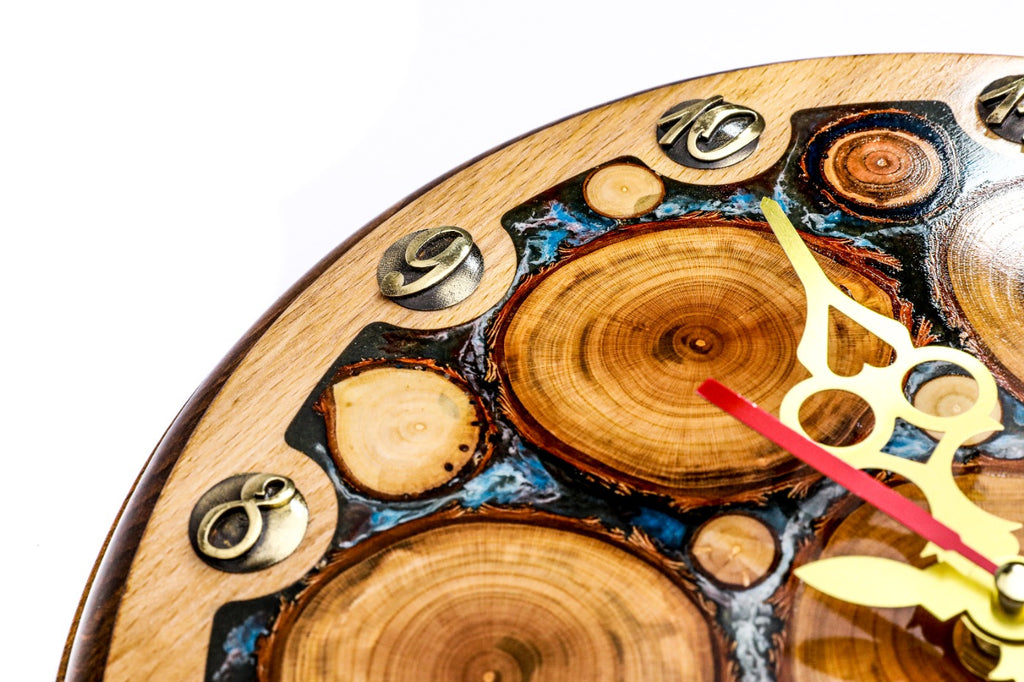Tree branches and blue epoxy wall clock, view 7, by Hrachya Ohanyan