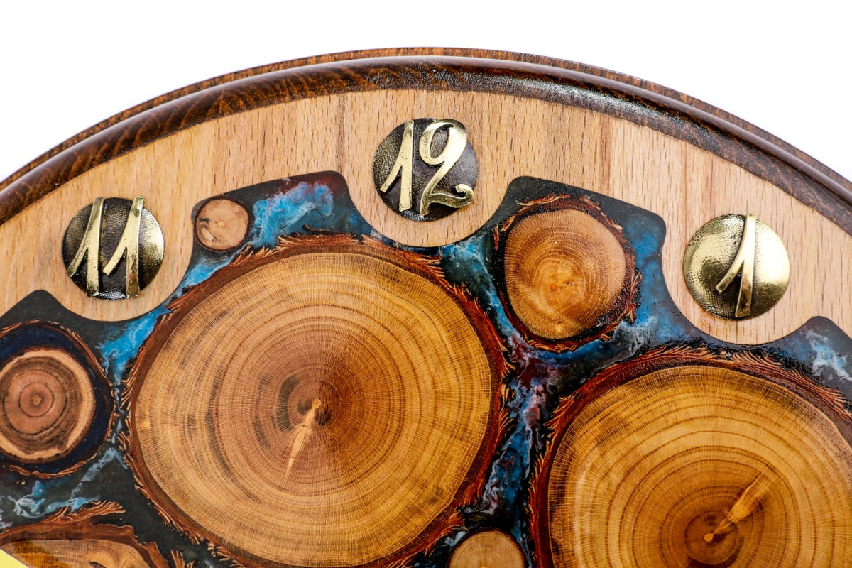 Tree branches and blue epoxy wall clock, view 8, by Hrachya Ohanyan