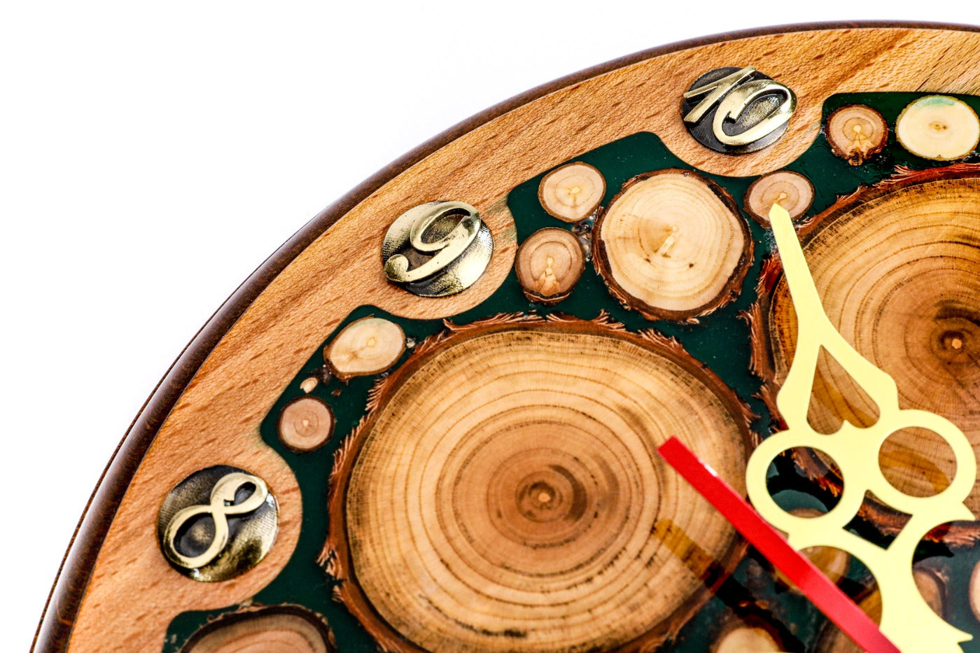 Tree branches and green epoxy wall clock, view 5, by Hrachya Ohanyan
