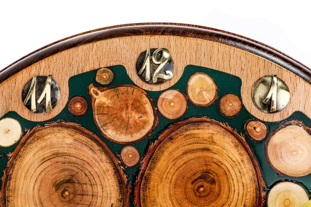 Tree branches and green epoxy wall clock, view 8, by Hrachya Ohanyan