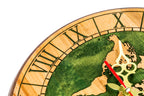 World map wooden wall clock in green, view 5, by Hrachya Ohanyan
