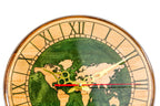 World map wooden wall clock in green, view 4, by Hrachya Ohanyan