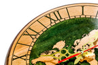 World map wooden wall clock in green, view 7, by Hrachya Ohanyan