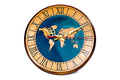 Handmade wooden wall clock with world map in blue, 13.8 inch / 35 cm, by Hrachya Ohanyan