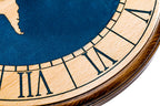 World map wooden wall clock in blue, view 5, by Hrachya Ohanyan