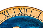 World map wooden wall clock in blue, view 7, by Hrachya Ohanyan