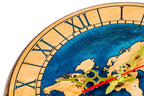 World map wooden wall clock in blue, view 8, by Hrachya Ohanyan
