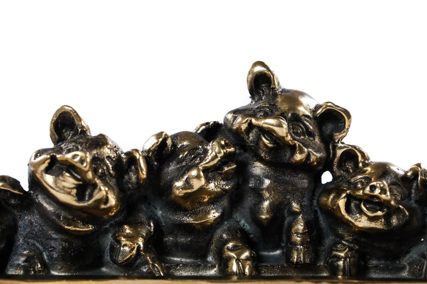 Handmade bronze piglets sculpture, 8.3" / 21 cm — full view