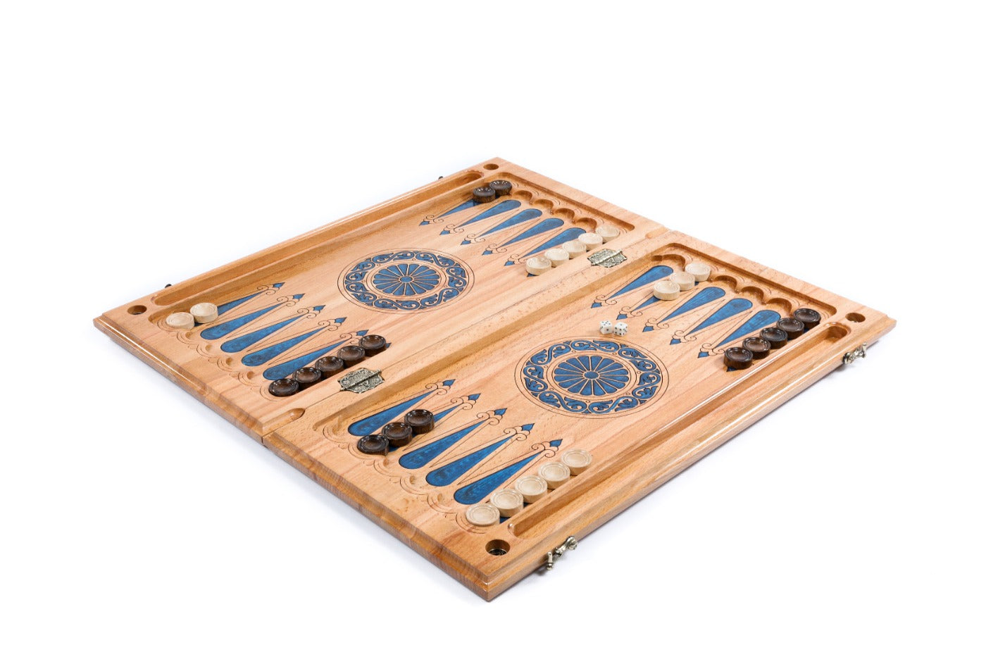 A close-up of the blue resin and wood texture, showcasing the liquid-like depth and the artisan's precision.
