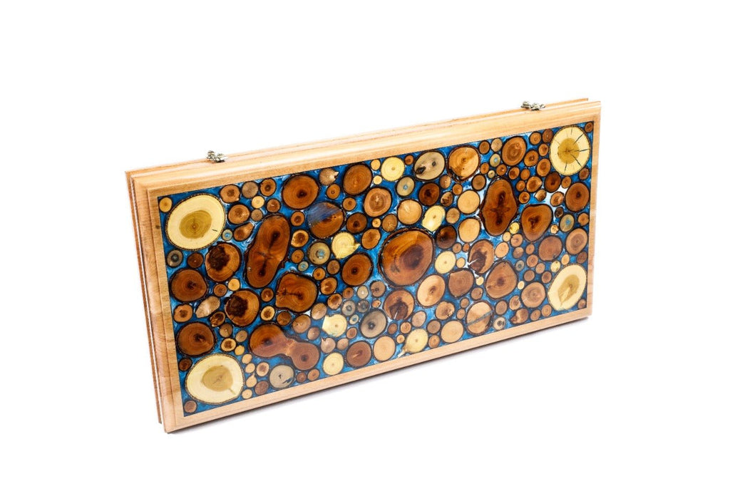 Backgammon Board - Natural Branch & Blue Epoxy Design - Unumperfectus