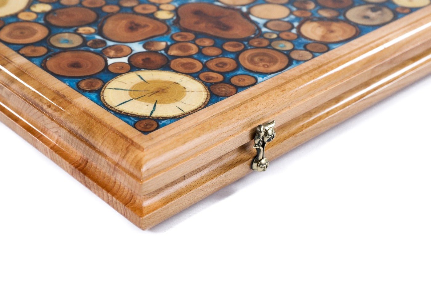 Backgammon Board - Natural Branch & Blue Epoxy Design - Unumperfectus