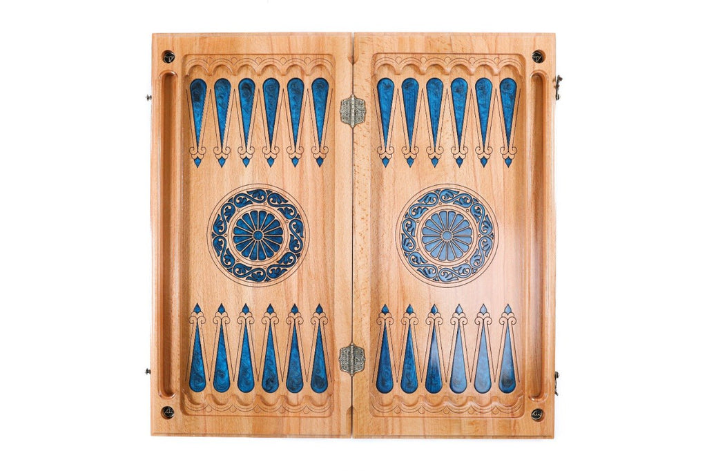 Backgammon Board - Natural Branch & Blue Epoxy Design - Unumperfectus