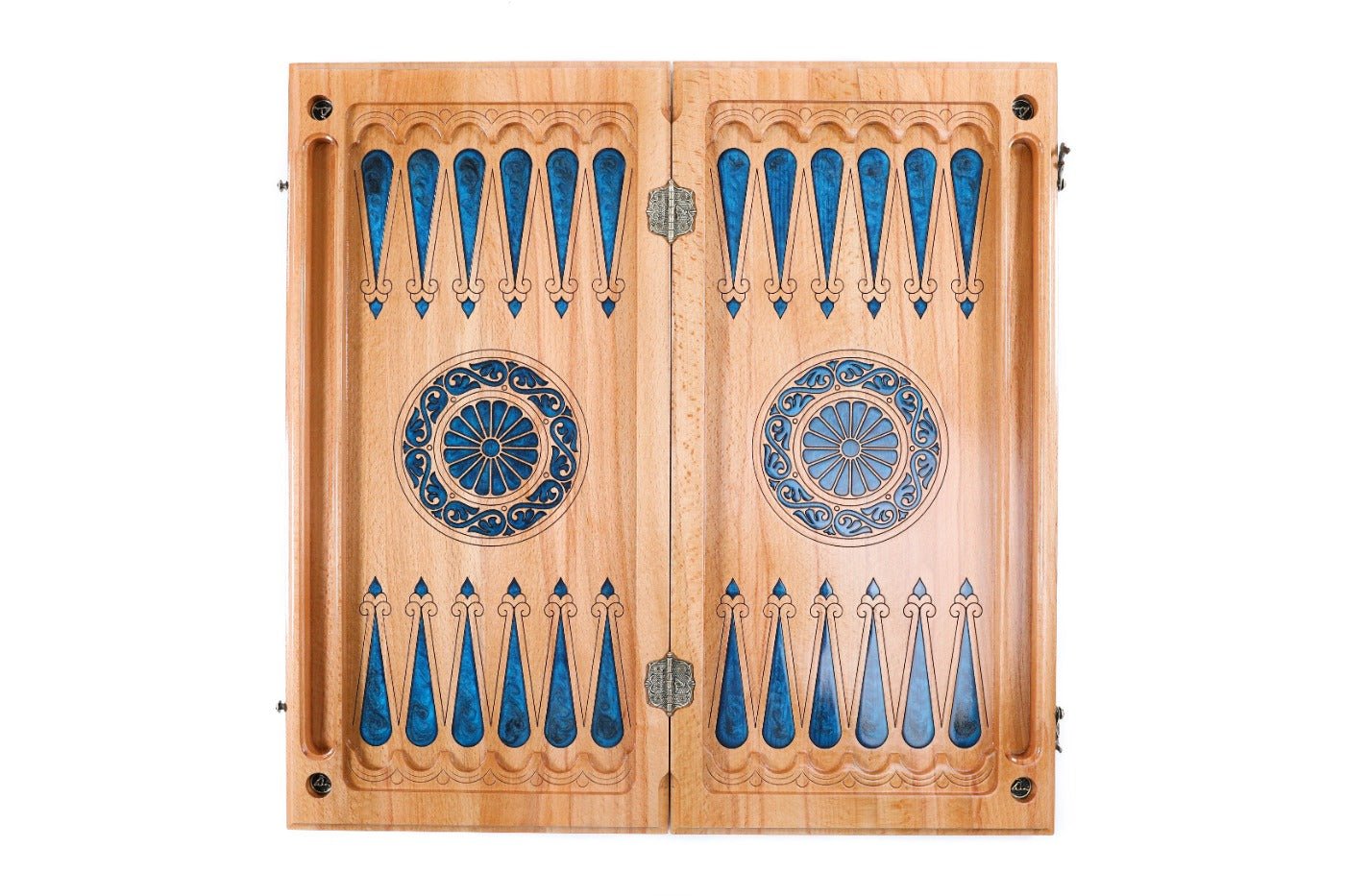 Backgammon Board - Natural Branch & Blue Epoxy Design - Unumperfectus