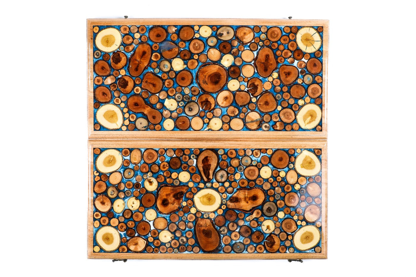 Backgammon Board - Natural Branch & Blue Epoxy Design