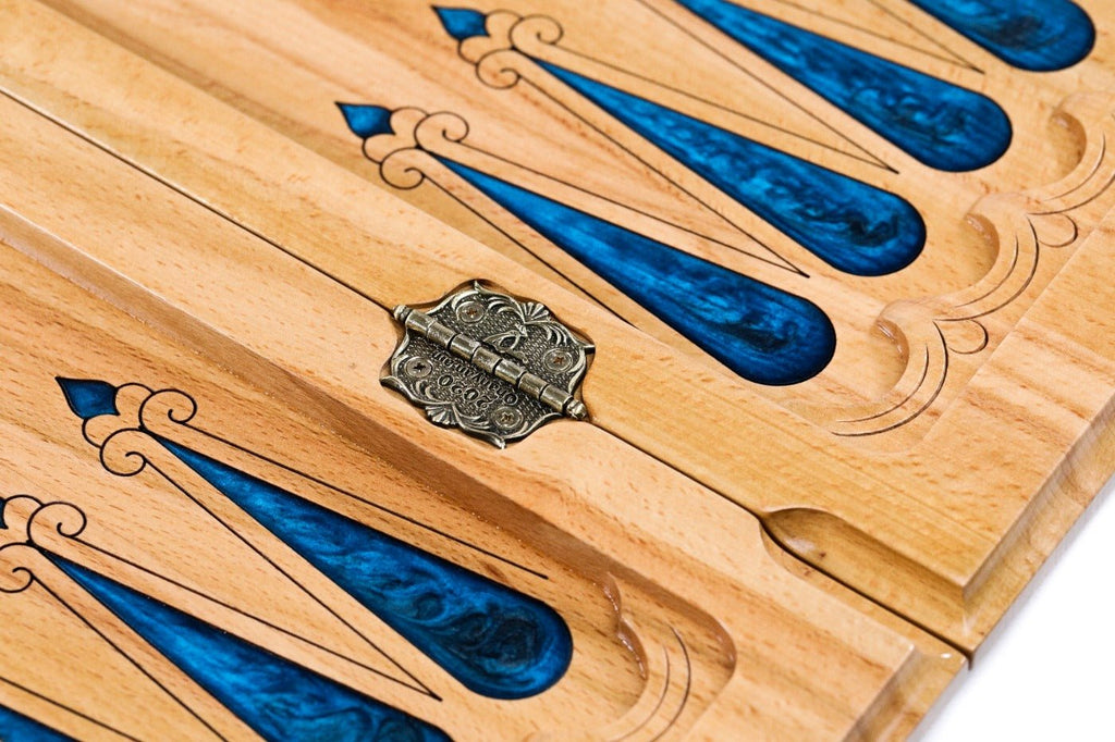 Backgammon Board - Natural Branch & Blue Epoxy Design - Unumperfectus