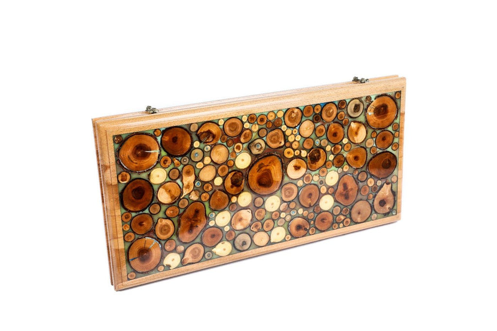 Backgammon Board - Natural Branch & Turquoise Epoxy Design - Unumperfectus