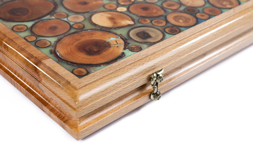 Backgammon Board - Natural Branch & Turquoise Epoxy Design - Unumperfectus