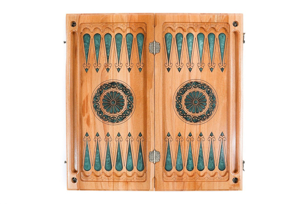 Backgammon Board - Natural Branch & Turquoise Epoxy Design - Unumperfectus