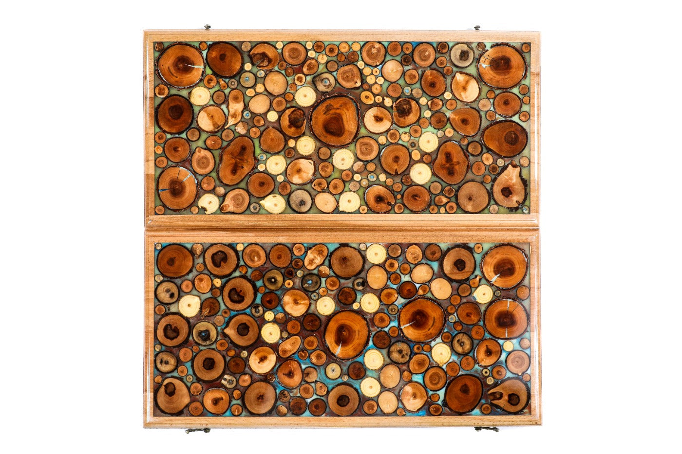 Backgammon Board - Natural Branch & Turquoise Epoxy Design