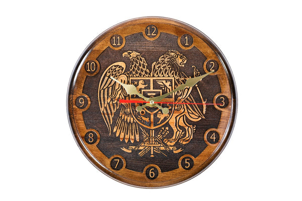 Classic Armenian wall clock with Coat of Arms of Armenia, 11.8 inch / 30 cm, by Hrachya Ohanyan