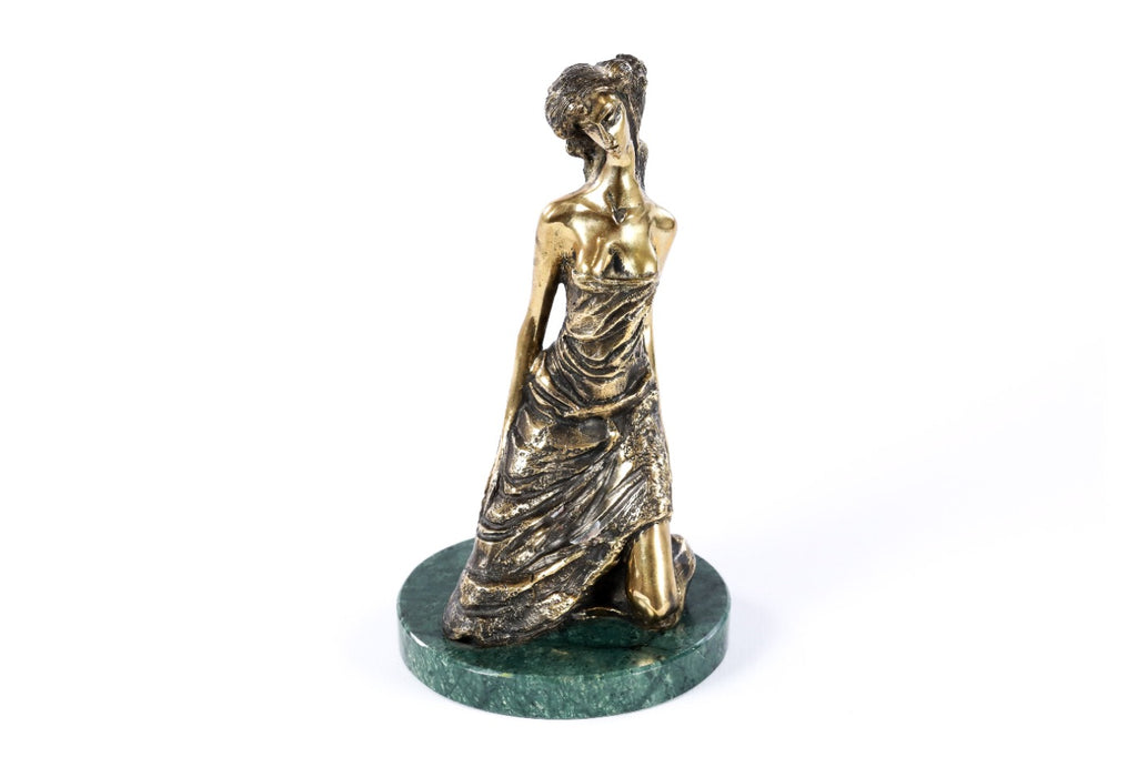 Bronze Girl on Her Knees sculpture — side view