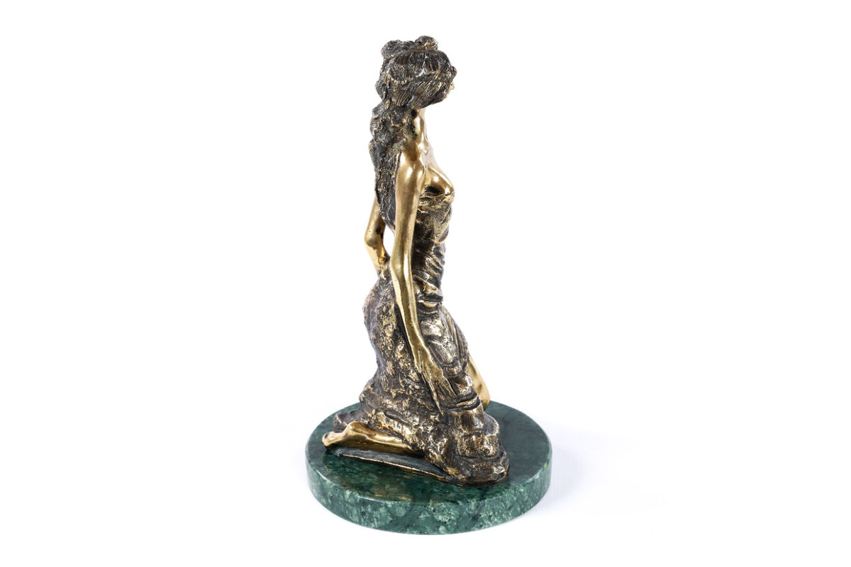 Handmade bronze figure sculpture — close-up