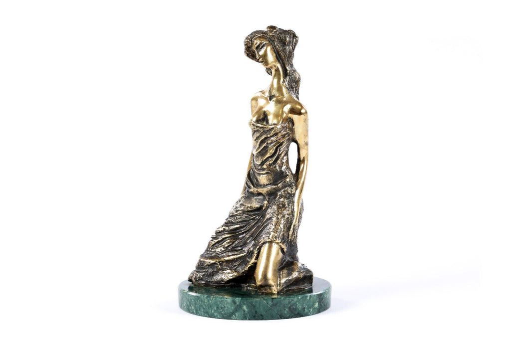 Bronze Girl on Her Knees sculpture — back view