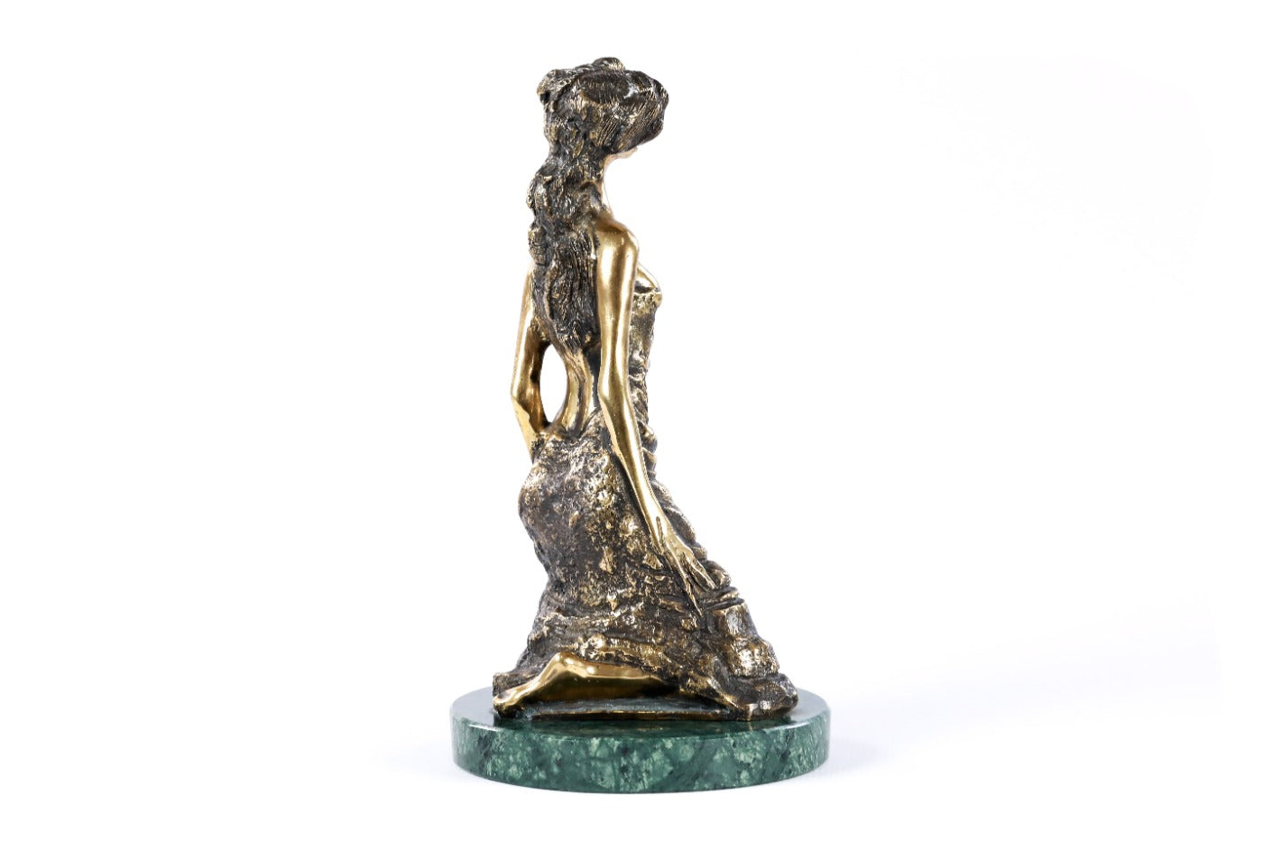 Bronze Girl on Her Knees sculpture — profile view