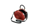 Round wooden handbag in cherry red, 8.3" / 21 cm — full view