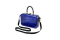 Handmade rectangular wooden handbag in sapphire blue with braided handle, 9.4" / 24 cm, by Hrachya Ohanyan